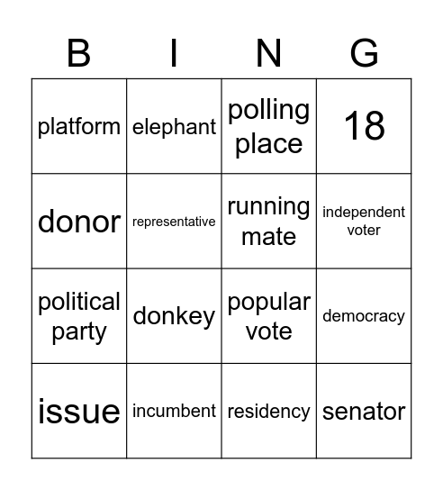 Election Vocabulary Bingo Card