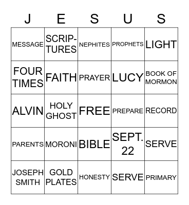 PREPARING TO SERVE JESUS AND OTHERS Bingo Card