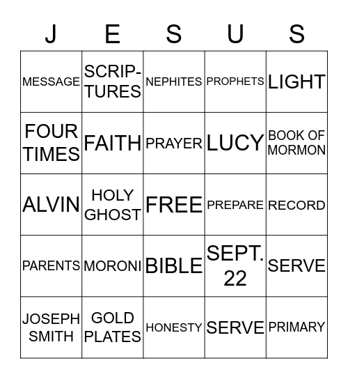 PREPARING TO SERVE JESUS AND OTHERS Bingo Card