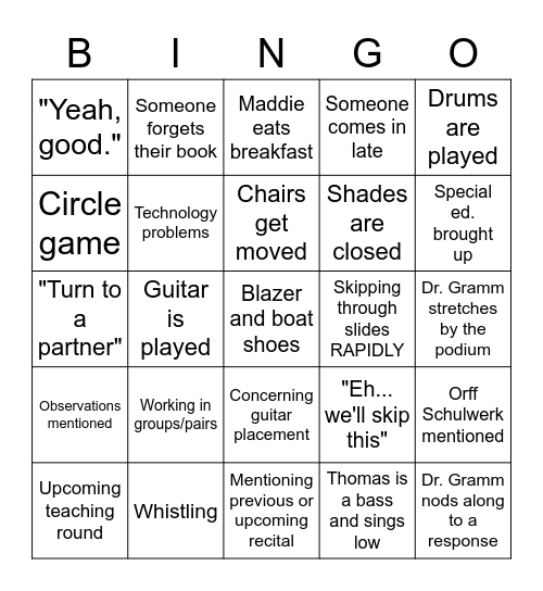 Dr.Gramm Bingo Card