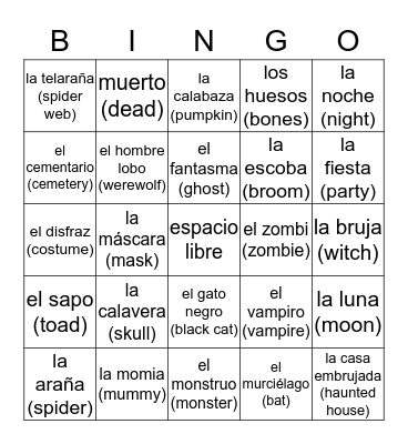 Halloween Bingo Card