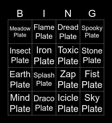 Pokemon Platinum Plates Bingo Card