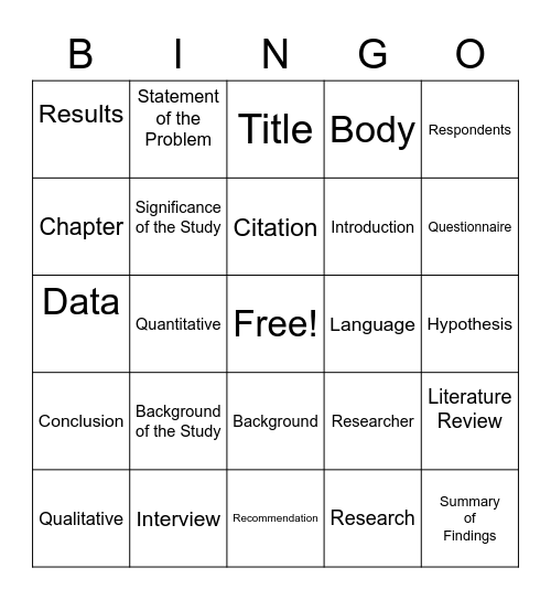 Untitled Bingo Card