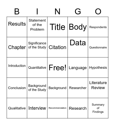 Untitled Bingo Card