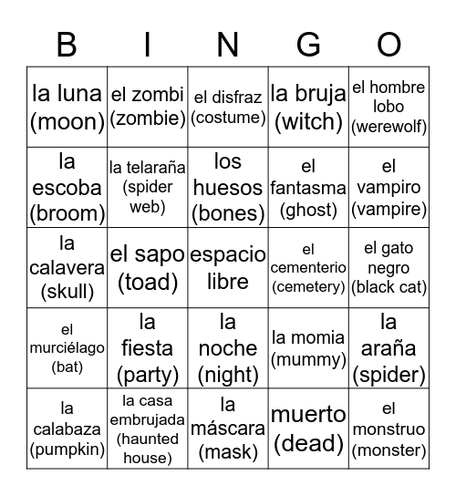 Halloween Bingo Card