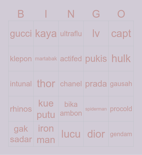 aly Bingo Card