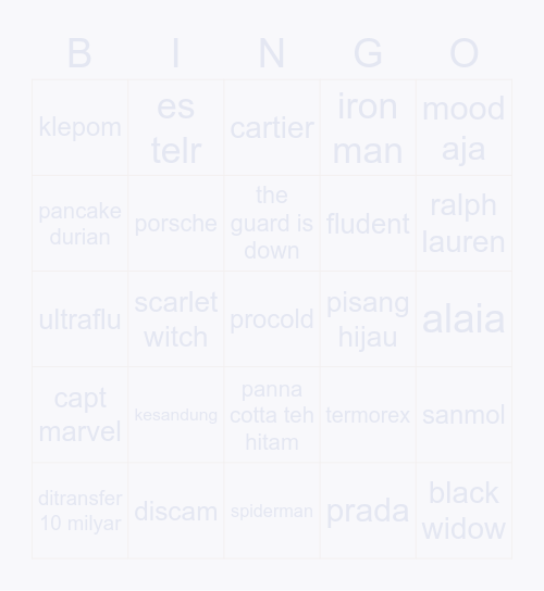 eve Bingo Card