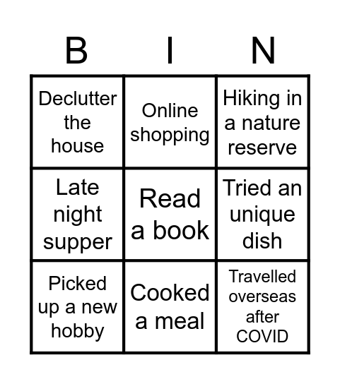 Get to know you Bingo Card