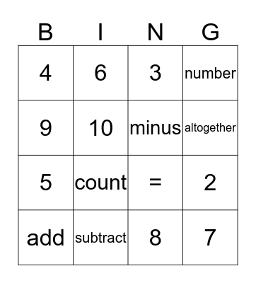 MATH BINGO Card
