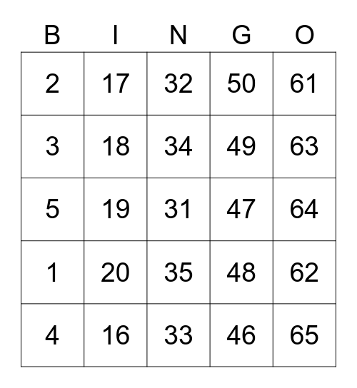 contoh Bingo Card