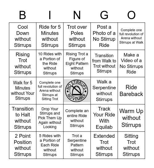 No Stirrups November Bingo Card