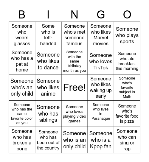 Human Bingo - Get To Know You Bingo Card