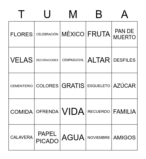 DÍA DE MUERTOS Bingo Card