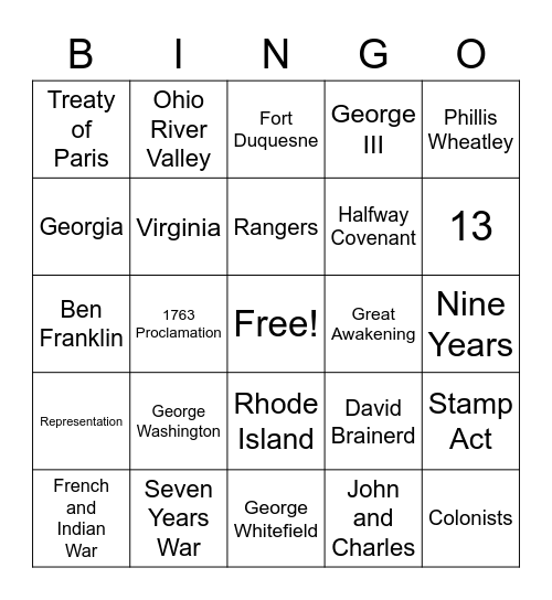 Chapter 5 History Bingo Card