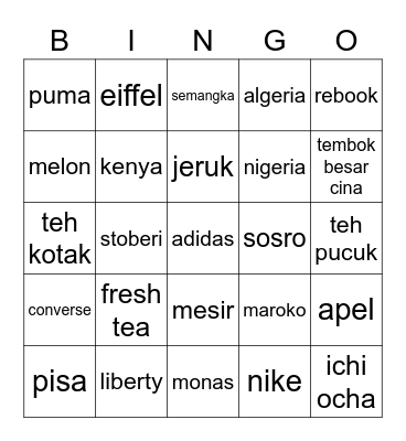 VC00YEJI Bingo Card