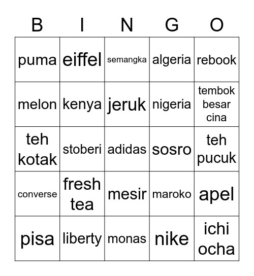 VC00YEJI Bingo Card