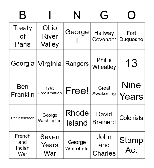 Chapter 5 History Bingo Card