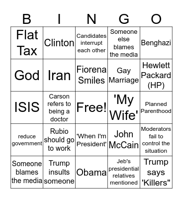 Republican Debate Bingo! Bingo Card