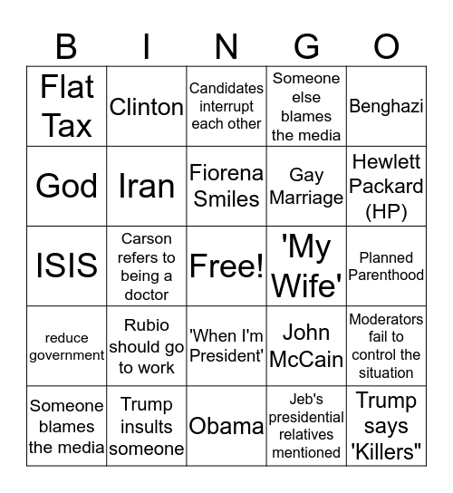 Republican Debate Bingo! Bingo Card