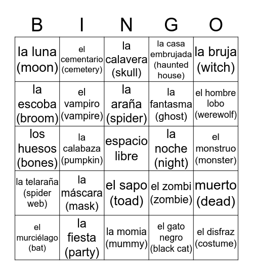 Halloween Bingo Card