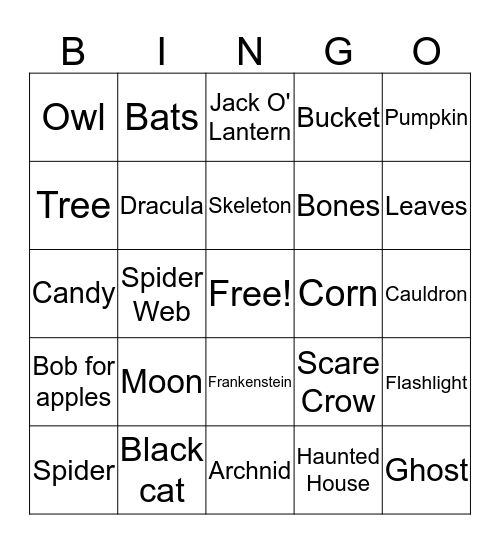 Halloween JINGO Bingo Card