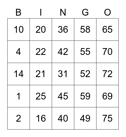 Punya Nari Bingo Card