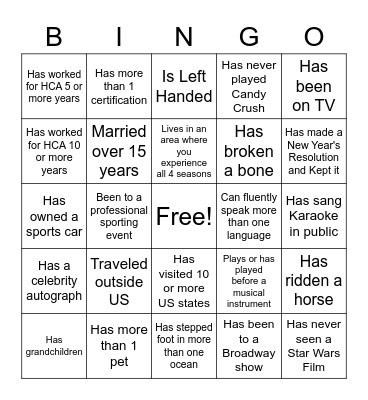 test Bingo Card