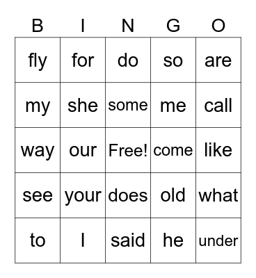 Extension Review Sight Words Bingo Card