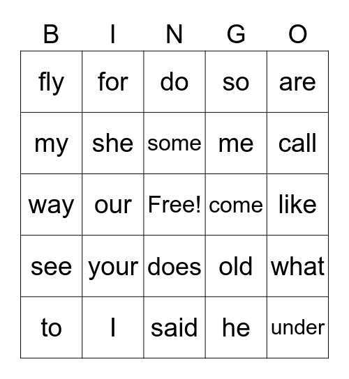 Extension Review Sight Words Bingo Card