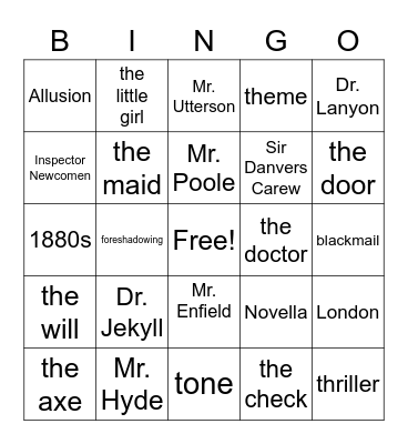 Dr. Jekyll Bingo review Bingo Card