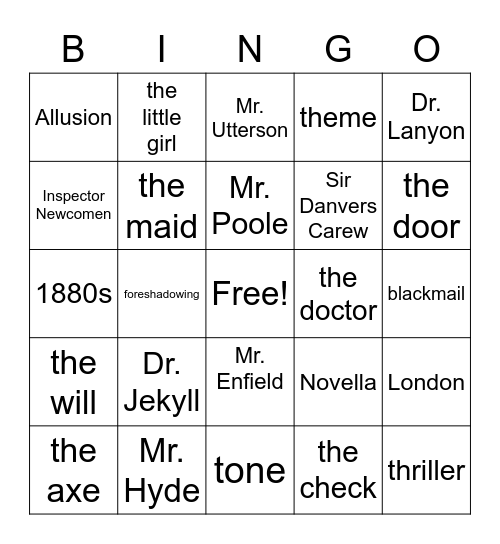 Dr. Jekyll Bingo review Bingo Card