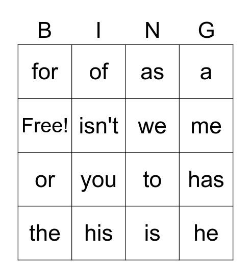 Lesson 23 Bingo Card