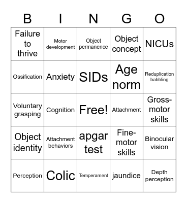 Infant Bingo Card