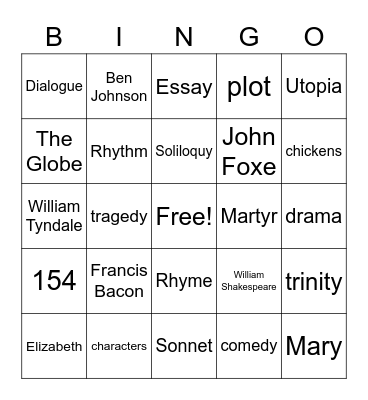 English is Lit! Bingo Card