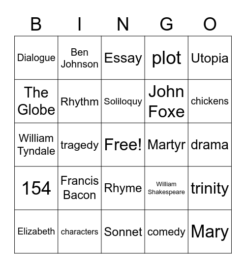 English is Lit! Bingo Card