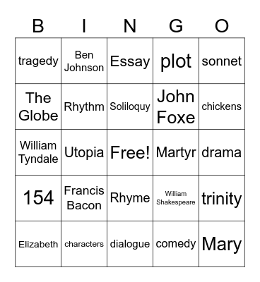 English is Lit! Bingo Card