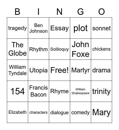 English is Lit! Bingo Card