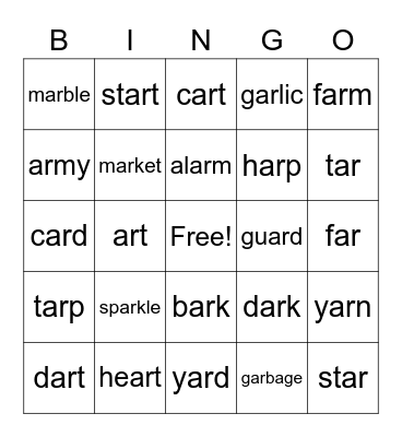 Vocalic R Bingo Card