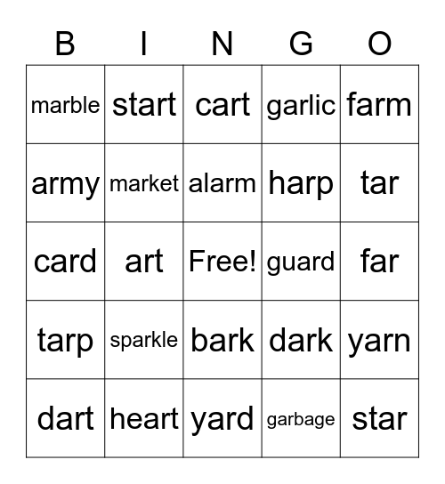 Vocalic R Bingo Card