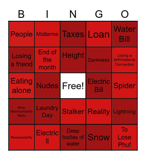 WHAT SCARES YOU THE MOST Bingo Card