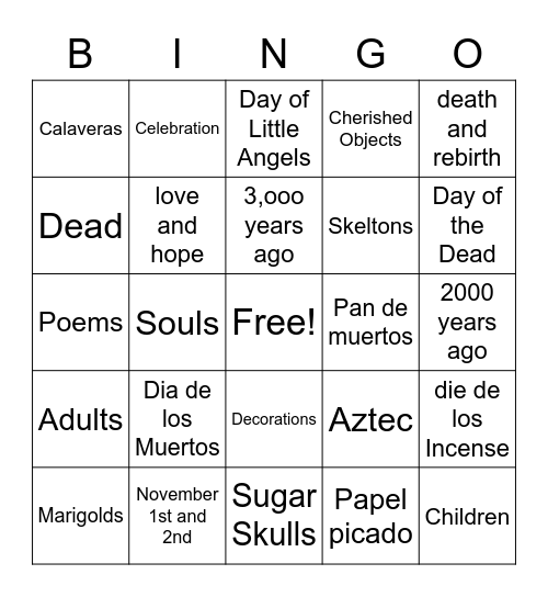 Day of the Dead Bingo Card