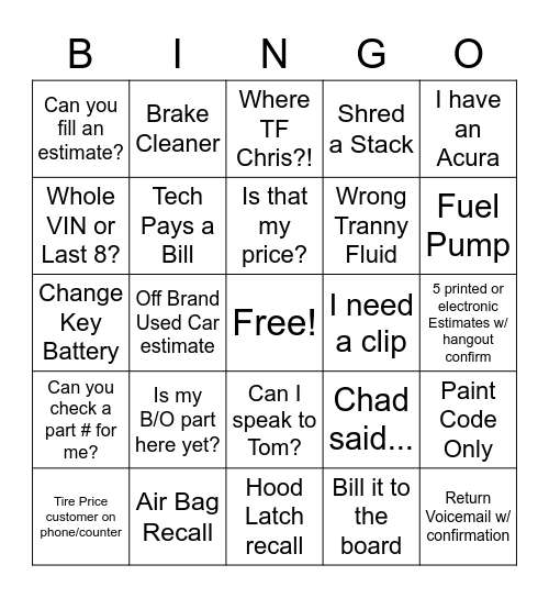 In - Paint Code Only / Out - Mouth Noises Bingo Card