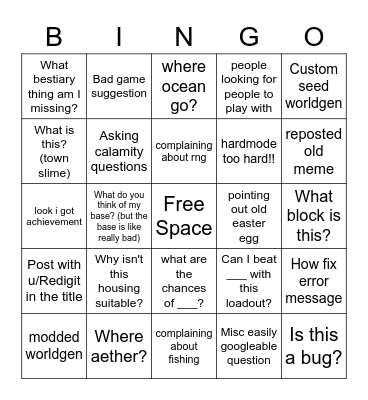 r/terraria slander Bingo Card