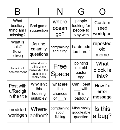 r/terraria slander Bingo Card