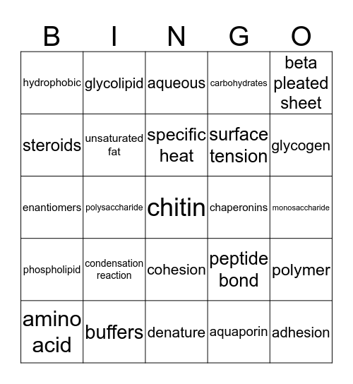 Biochemistry Bingo Card