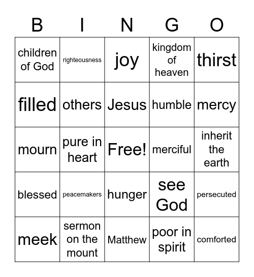 BEATITUDES Bingo Card