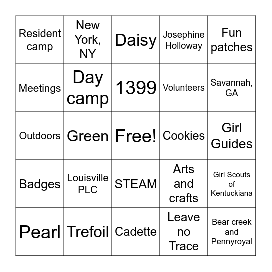 Girl Scout BINGO Card