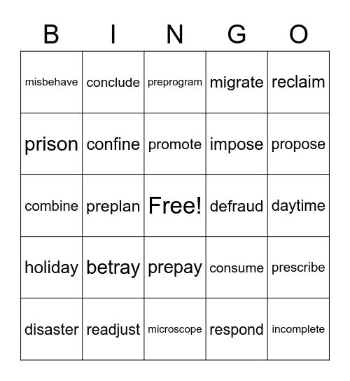 Rewards 3 Bingo Card