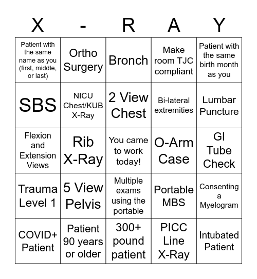 Rad Tech Week Bingo Card