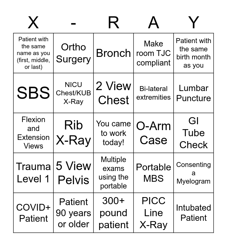 Rad Tech Week Bingo Card